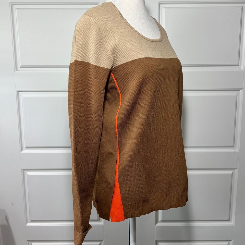 Seventy Venezia Brown Tan Orange Colorblock Snap Side Sweater TG 44 USA 8-10 - Picture 4 of 10